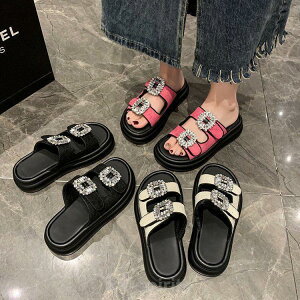 厚底 ビジュー ダブルベルト サンダル 靴 フラット PU フェイクレザー 楽ちん 美脚 スポーツサンダル きれいめ カジュアル ガーリー お洒落