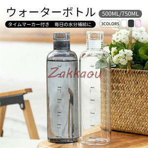 水筒 ウォーターボトル 500ML 750ML ガラス 水筒カバー付き 洗いやすい タイムマーカー 時間目盛り おしゃれ かわいい シンプル 韓国 スポーツボトル 目盛り ボ