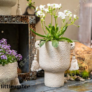 プランター フラワーポット 植木鉢 セメント製 排水孔付き 北欧 トレンディ シンプル 多肉植物鉢 両耳フリンジ植木鉢 園芸用 デスクトップ盆栽 クリエイティブ