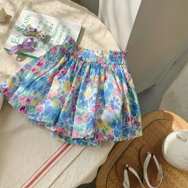 メゾンドラビプリント ショートパンツ フレアー パンツ ズボン 子供服 女の子 キッズ ガーリー 夏 春 ボトムス かわいい 花柄 110 120 130 140cm グリーン ネイビー ブルー ミント ピンク レッド インディゴ パープル