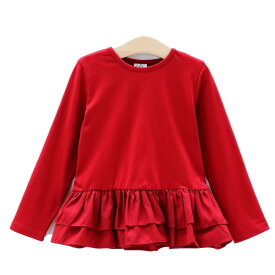 【ヘアゴム全員プレゼント★】トップス プルオーバー 女の子 こども服 子供服 キッズ カットソー 裾ダブル フリル 長袖 ストレッチ プリンセス 春 秋 ピンク レッド ラベンダー ブルー グリーン 100cm 110cm 120cm 130cm