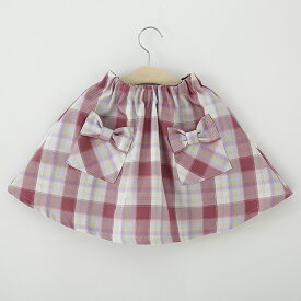 【SALE】 スカート ボトム ボトムス スカパン キュロット スカッツ インナーパンツ付 ポケット ウエストゴム 子供服 女の子 キッズ プリンセス 春 秋 アイボリー ピンク パープル リボン チェック柄