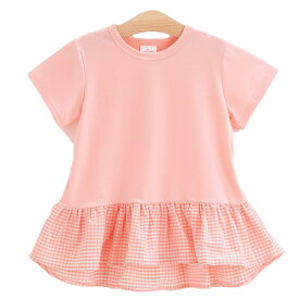 【SALE】トップス カットソー 半袖 プルオーバー チェック ギンガムチェック tシャツ 洋服 子供 子供服 キッズ 女の子 プリンセス 春服 夏服 パープル ブルー ピンク ミント デザイン 切り替え 普段着 重ね着