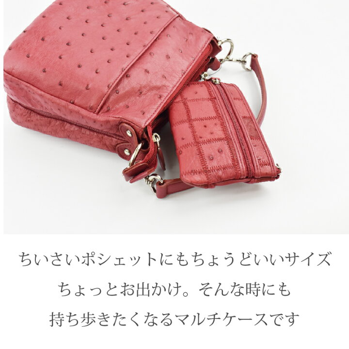 オーストリッチハンドバッグピンク和装バッグ小銭入れコインケース付き