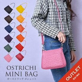 【6H限定20%OFFクーポン配布中】ミニバッグ オーストリッチ 本革 レディース ミニバッグ ポシェット 2way 鞄 カバン 小さい 婦人 プレゼント 記念日本皮 本物 軽量 ダブルファスナー 黒 ブラウン 女性 訳あり アウトレット