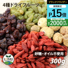 ＼ブラックフライデー限定20日20時〜ポイント15倍／ 4種類の ミックスドライフルーツ 300g 有機レーズン・グリーンレーズン・クコの実・いちじく 砂糖不使用 オイル不使用 無添加 ローフード ありがとうドライフルーツ ロハス LOHAS ※メール便・別送