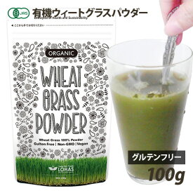 オーガニック・ウィートグラスパウダー（有機小麦若葉） 100g 有機JAS認証 グルテンフリー 野菜不足 青汁 メール便 ※コップ・スプーンは付きません。