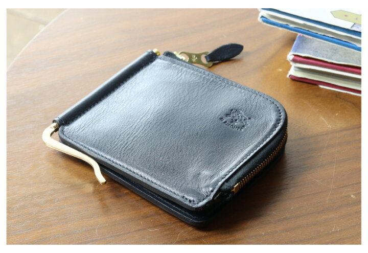 美品】イルビゾンテ 2つ折り財布 マネークリップ ネイビー 水牛ロゴ  