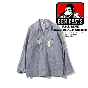 BEN DAVIS �x���f�C�r�X U.S.A. HALF ZIP L/S SHIRTS MADE IN USA �n�[�t�W�b�v ���� ���[�N�V���c �č��� BDUS-208