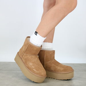 ■UGG アグ 1134991 ムートンブーツ W CLASSIC MINI PLATFORM クラシック ミニプラットフォーム ショートブーツ スウェード 厚底 シューズ 靴 レディース CHESTNUT