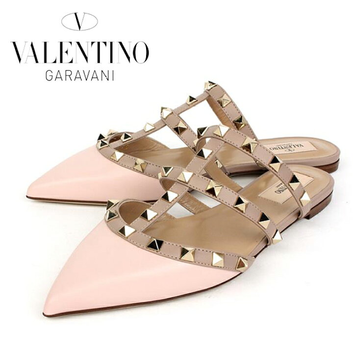 Valentino スタッズ付き ポインテッドトゥ サンダル ベージュ・黒
