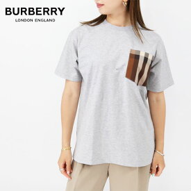BURBERRY バーバリー レディースTシャツ 8048923 A2142 チェックポケットTシャツ コットン オーバーサイズTシャツ 半袖 クルーネック GREY グレー 半袖 カットソー