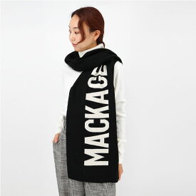 ◆MACKAGE マッカージュ JUNO-Z ロゴマフラー ストール ウール ニットスカーフ BLACK メンズ　レディース　ユニセックス