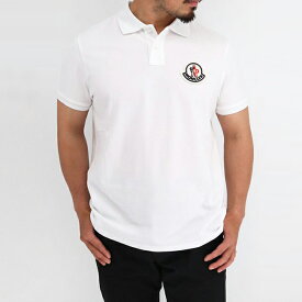 MONCLER モンクレール G2 091 8A00015 84556 MAGLIA POLO MANICA CORTA メンズポロシャツ ホワイト 白 WHITE ロゴパッチ 半袖 襟付き カットソー トリコロール 鹿の子 POLO SHIRT 父の日ギフト プレゼント