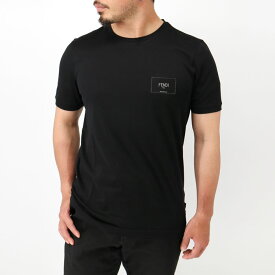 FENDI フェンディ メンズTシャツ FY0894 A9RL ロゴパッチ 半袖 クルーネック SS TEE カットソー 黒 ブラックジャージー Tシャツ