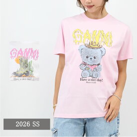 ■GANNI ガニー 半袖 Tシャツ A1050074 A1050075 Basic Cotton Jersey T-shirt レディース ロゴT カットソー コットン SS TEE クルーネック ブランド