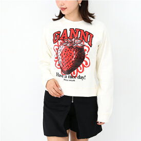 GANNI ガニー レディース スウェット T3764 ISOLI RAGLAN STRAWBERRY SWEATSHIRT クルーネック 長袖 イチゴ ロゴ トレーナー オフホワイト ラグラン 起毛