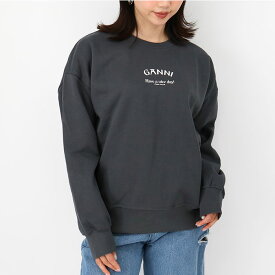 GANNI ガニー レディース スウェット T3885 GREY ISOLI OVERSIZED SWEATSHIRTT クルーネック 長袖 ロゴ トレーナー 裏起毛