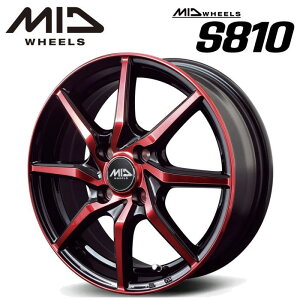 �y���������E������z�y�z�C�[��4�{�zMID WHEELS S810 15�C���` 4.5J �C���Z�b�g45 4HOLE PCD 100�@�u���b�N�|���b�V��/���b�h�N���A