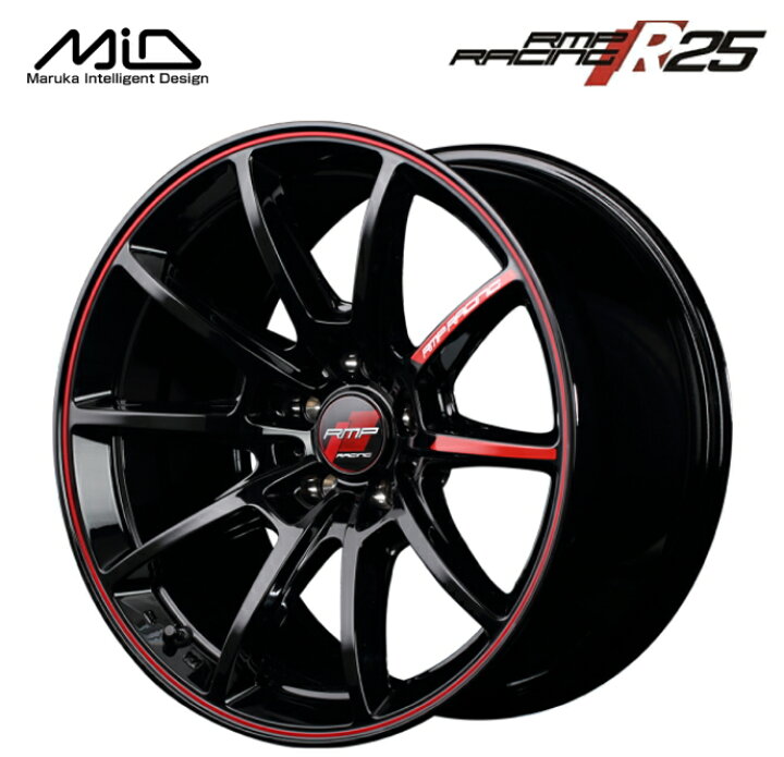 楽天市場 マルカサービス Mid Rmp Racing R25 18インチ 7 5j インセット50 5穴 Pcd114 3 ブラック リムレッドライン スポーク ホイール単品 1本価格 送料無料 レイブロス 楽天市場店