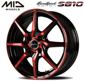 【送料無料・代引き可】【ホイール4本セット】MID　EUROSPEED　S810　12インチ 4J インセット43 4穴 PCD 100　ブラックポリッシュ/レッドクリア