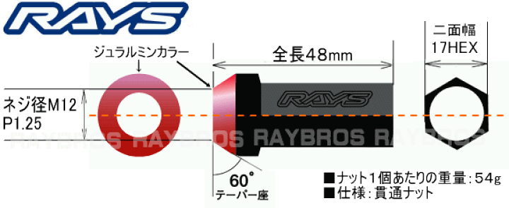 楽天市場】【正規品】レイズ RAYS ホイールナット 17HEX レーシング2 レイズ 貫通レーシング 2ピースナット M12×P1.25 17HEX 20本