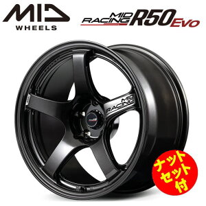�y���������E������z�y�i�b�g�Z�b�g�t�z�y�z�C�[��4�{�zMID RACING R50 Evo 18�C���` 9.5J �C���Z�b�g10 5HOLE P.C.D. 114.3 �u���b�N���^���b�N�iBLM�j