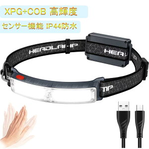 �w�b�h���C�g LED �w�b�h���C�g usb-c�[�d�� �A�E�g�h�A�p �w�b�h�����v �l�b�N���C�g�yXPG+COB ���P�x�z ���邳800���[���� �Z���T�[�@