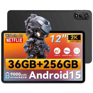 Blackview MEGA2 �^�u���b�g 12�C���`�AAndroid 15�AWi-Fi���f���A2K�𑜓x 2000x1200�A36GB RAM+256GB ROM+2TB�g���\�A9000mAh �o�b�e���[�A8�R�A CPU�AWidevine L1�Ή�