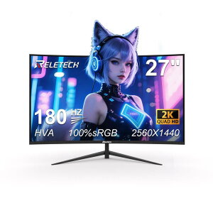 RELETECH 27�C���` �Q�[�~���O���j�^�[ 2K QHD 2560×1440 180Hz 1800R�Ȗ� ����� HVA�p�l�� 100% sRGB FreeSync�Ή� ��u���[���C�g HDMI2.0/DP1.4 VESA�T�|�[�g PS5/Xbox