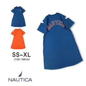 【NAUTICA/ノーティカ】BACKアップリケロゴ肩あき半袖ワンピース カットソー トップス プリント ロゴ 女の子 ガールズ 子供服 子ども服 キッズ 子供 子ども こども 2023SS