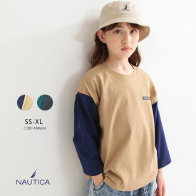 【SALE／30％OFF】【NAUTICA/ノーティカ】BACKロゴ袖配色8分丈Tシャツ 男の子 ボーイズ 女の子 ガールズ ユニセックス SS 春物 夏物 春夏物 子供服 子ども服 キッズ 子供 子ども こども 新学期 通園 通学 男女兼用