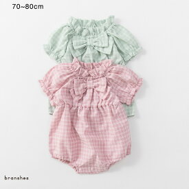 リボン付きチェック柄カバーオール ベビー SS 春物 夏物 春夏物 子供服 子ども服 ベビー キッズ 子供 子ども こども