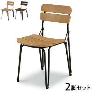 ダイニングチェア 背もたれ付き 木製 2脚組 座面高43cm アイアン 天然木 ナチュラル ブラウン リビング ダイニング おしゃれ 椅子(代引不可)【送料無料】