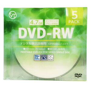 VERTEX DVD-RW(Video with CPRM) JԂ^p 120 1-2{ 5P CNWFbgv^Ή(zCg) DRW-120DVX.5CA(s)