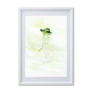 絵画額縁/木目調フレーム 【いわさきちひろ/春の風】 壁掛け用 ひも付き 中身入替可 日本製