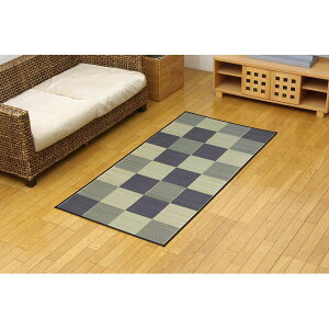 日本製 い草 花ござ/ラグマット 【ブロック柄 グレー 江戸間1畳 87×174cm】 裏:ウレタン 防傷 抗菌 防臭 調湿 〔リビング〕【代引不可】