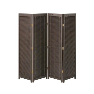 和モダン 衝立/パーテーション 【4連 ブラウン 幅450×奥行25×高さ1720mm×4枚】 木製 桐塗装 銅製丁番 完成品 〔リビング〕 (代引不可)