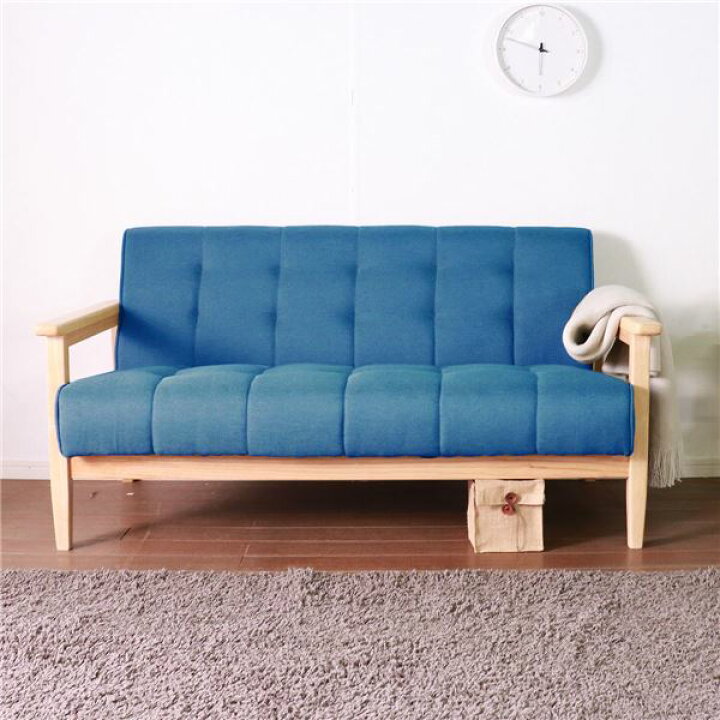 楽天市場】レトロ ソファー 【2人掛け ブルー】 135×73×70(40)cm 木製 