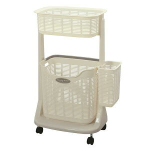 サンコープラスチック ランドリーバスケット 2段 サイドポケット付き PH-301【組立品】 (代引不可)
