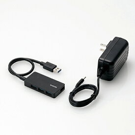 [ELECOM(エレコム)] タブレットパソコン用USBハブ(ACアダプタ付きモデル) U3HS-A420SBK(代引不可)【送料無料】