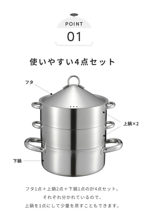 楽天市場】日本製 燕三条 お手入れ簡単! ステンレス3段蒸し器 18cm 