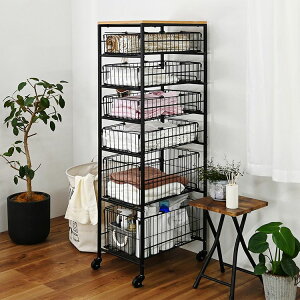 隙間収納 バスケット付き 6段 持ち運べるかご付き キャスター付き 押し入れ収納 クローゼット収納 おもちゃ収納 洗濯かご キッチンワゴン キッチン収納 プリンター台(代引不可)【送料無料