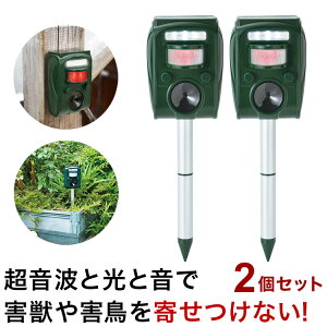 ソーラー充電式害獣駆除機 2個セット 威嚇 動物 温感センサー 超音波 光 ソーラーパネル 菜園 畑 花壇 ガーデニング 駆除 追い払う 獣除け(代引不可)【送料無料】