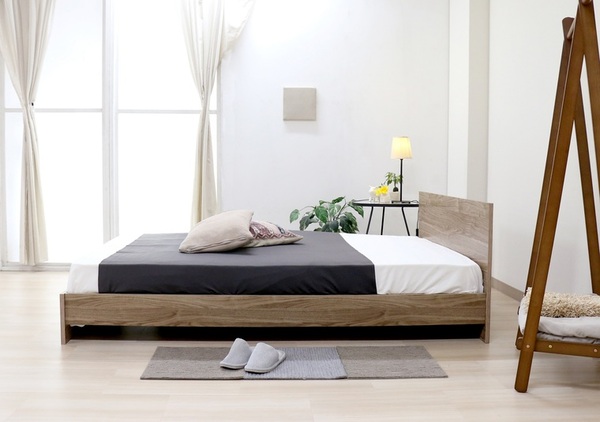 木製パネルベッド Bred-panel セミシングル（SS） アッシュブラウン ポケットコイルマットレス付き 組立式 ベッド 
