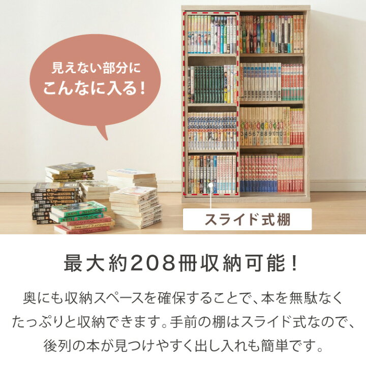楽天市場】本棚 書棚 スライド式 幅60 シングル 4段 木製 コミック 