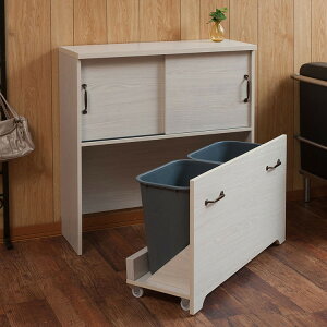 Late ダストボックス 幅80 ホワイト 木目 ごみ箱 ゴミ箱 2分別 キッチン用品 収納 ストック収納 分別ダストBOX 台所用 ホワイト カントリー調 フレンチカントリー(代引不可)【送料無料】