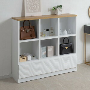 WAVE オープンラック 幅105 ナチュラル ホワイト 北欧 リビングボード 書斎 本棚 おもちゃ収納 棚 おしゃれ 白 ディスプレイラック 寝室 ラック 引出し 収納棚 シンプル 木製 マンガ収納(代引不