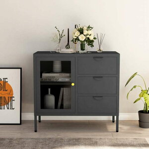 vidaXL �T�C�h�{�[�h �A���g���V�[�g 75x35x70cm �X�`�[��&�����K���X�Ƌ� �L���r�l�b�g&���[ �T�C�h�{�[�h(����s��)