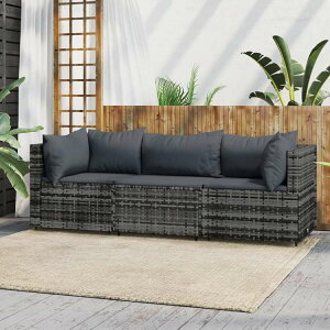 vidaXL ガーデンラウンジ3点セット クッション付き ポリラタン製 グレー家具 アウトドア家具 屋外椅子 屋外ソファ(代引不可)